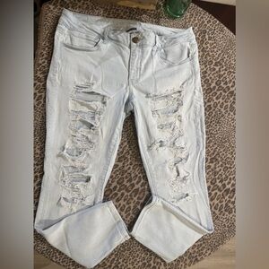 American Eagle Outfitters Light  Distressed Super Stretch Jeans size 14 Short